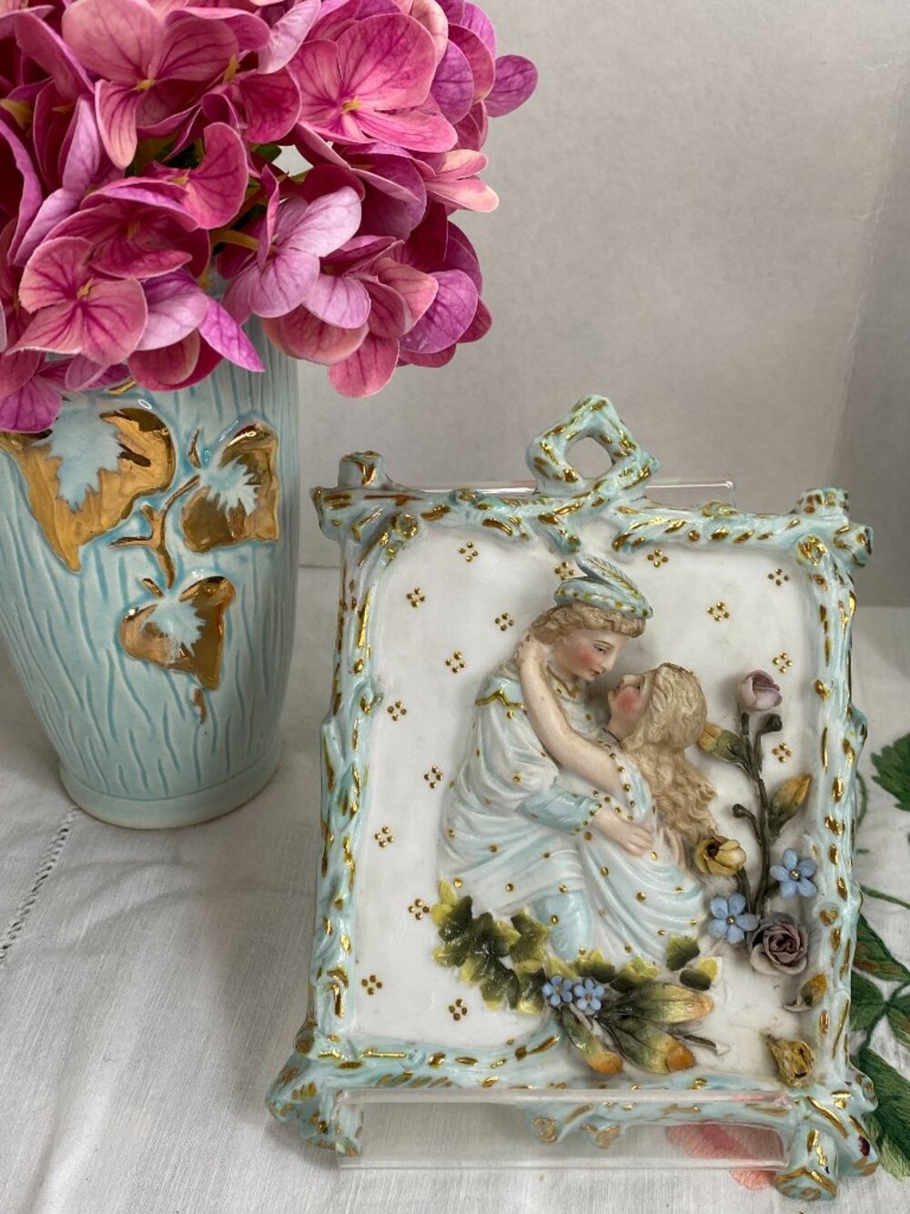1950-60's 3D Bisque Porcelain Courting Romantic Lovers Mimic Rococo Baroque Era